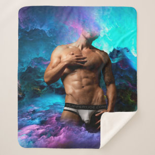SlipperyJoe's Man underwear bulge purple blue abst Sherpa Blanket