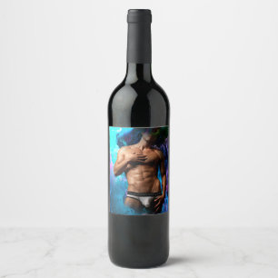SlipperyJoe's Man underwear bulge purple blue abst Wine Label