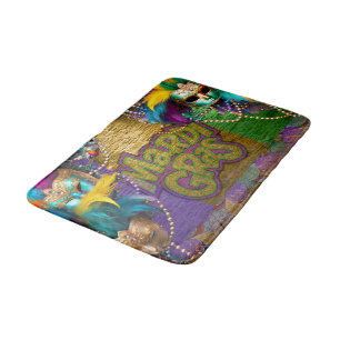 SlipperyJoe's Mardi Gras Bead Necklaces doubloons Bath Mat