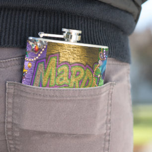 SlipperyJoe's Mardi Gras Bead Necklaces doubloons  Hip Flask