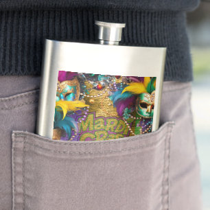 SlipperyJoe's Mardi Gras Bead Necklaces doubloons Hip Flask