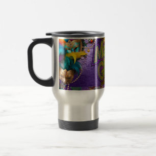 SlipperyJoe's Mardi Gras Bead Necklaces doubloons Travel Mug