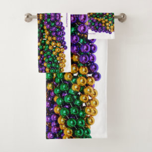 SlipperyJoe's Mardi Gras Bead Necklaces purple gol Bath Towel Set