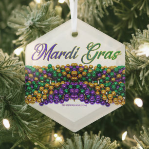 SlipperyJoe's Mardi Gras Bead Necklaces purple gol Glass Tree Decoration
