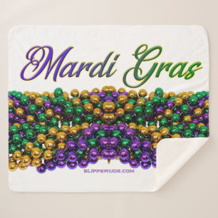 SlipperyJoe's Mardi Gras Bead Necklaces purple gol Sherpa Blanket
