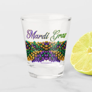 SlipperyJoe's Mardi Gras Bead Necklaces purple gol Shot Glass