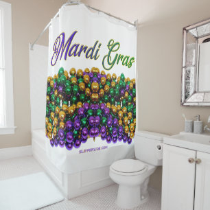 SlipperyJoe's Mardi Gras Bead Necklaces purple gol Shower Curtain