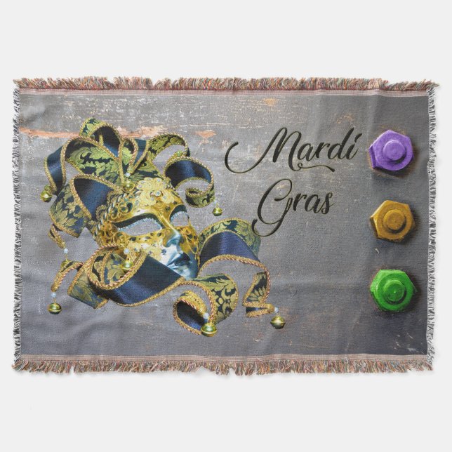 SlipperyJoe's Mardi Gras celebration decorative Ve Throw Blanket (Front)