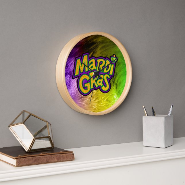 SlipperyJoe's Mardi Gras crown purple gold green w Clock (Office)