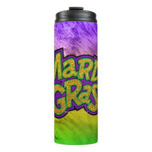 SlipperyJoe's Mardi Gras festival purple green yel Thermal Tumbler