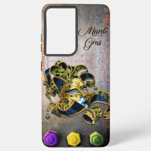 SlipperyJoe's Mardi Gras Mask purple gold green bl Samsung Galaxy Case