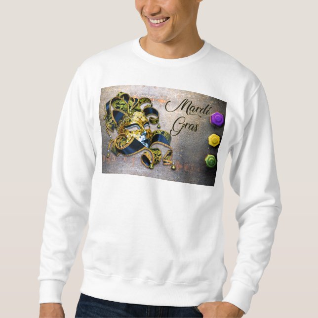SlipperyJoe's Mardi Gras Mask purple gold green bl Sweatshirt (Front)