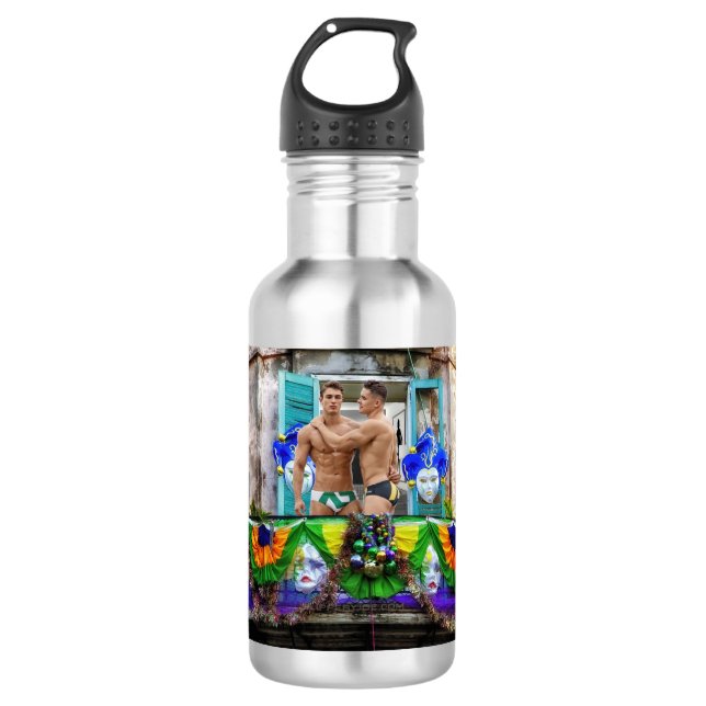 SlipperyJoe's Mardi Gras masks beads decorations s 532 Ml Water Bottle (Front)