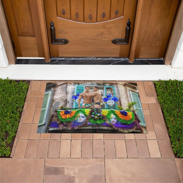 SlipperyJoe's Mardi Gras masks beads decorations s Doormat (Outdoor)