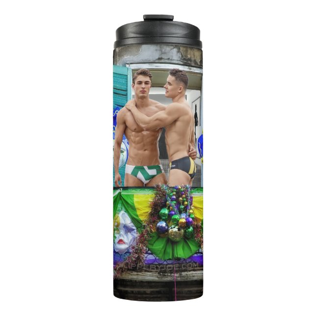 SlipperyJoe's Mardi Gras masks beads decorations s Thermal Tumbler (Front)