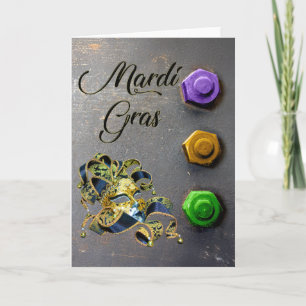 SlipperyJoe's Mardi Gras masquerade mask purple ye Card