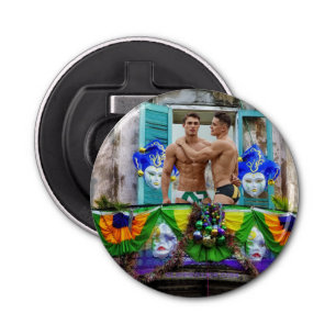 SlipperyJoe's Mardi Gras Men purple gold green bal Bottle Opener