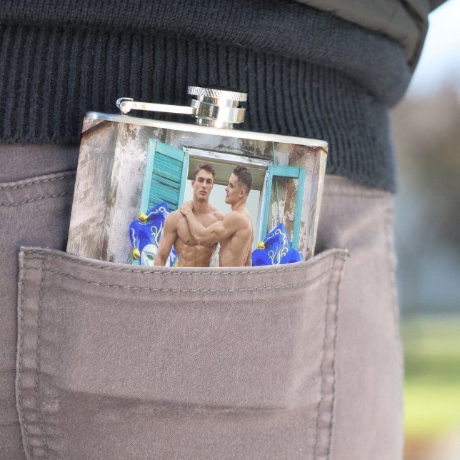 SlipperyJoe's Mardi Gras Men purple gold green bal Hip Flask (In Situ)