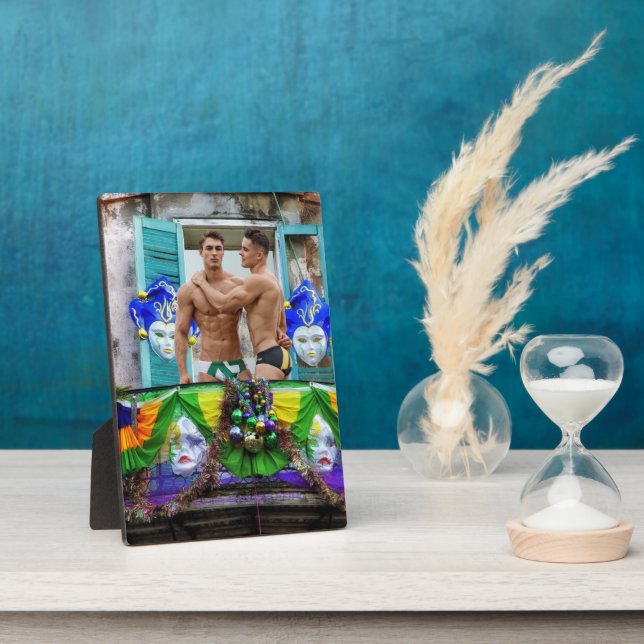 SlipperyJoe's Mardi Gras Men purple gold green bal Plaque (Side)