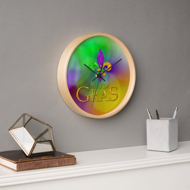 SlipperyJoe's Mardi Gras purple gold green fleur-d Clock (Office)