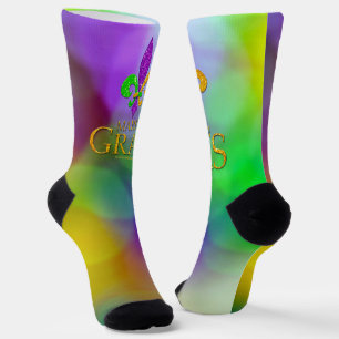 SlipperyJoe's Mardi Gras purple gold green fleur-d Socks