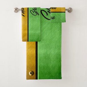SlipperyJoe's Mardi Gras purple gold green metal s Bath Towel Set