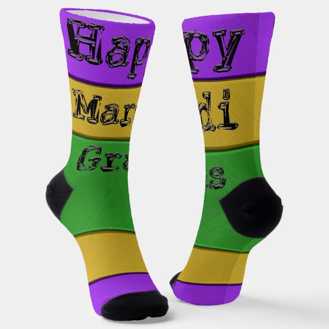 SlipperyJoe's Mardi Gras purple gold green metal s Socks (Angled)