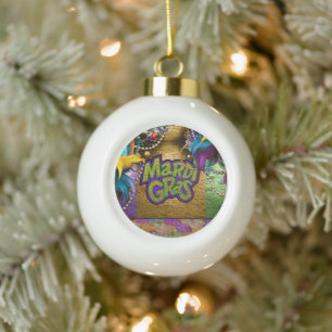 SlipperyJoe's Mardi Gras-themed graphic doubloons Ceramic Ball Christmas Ornament