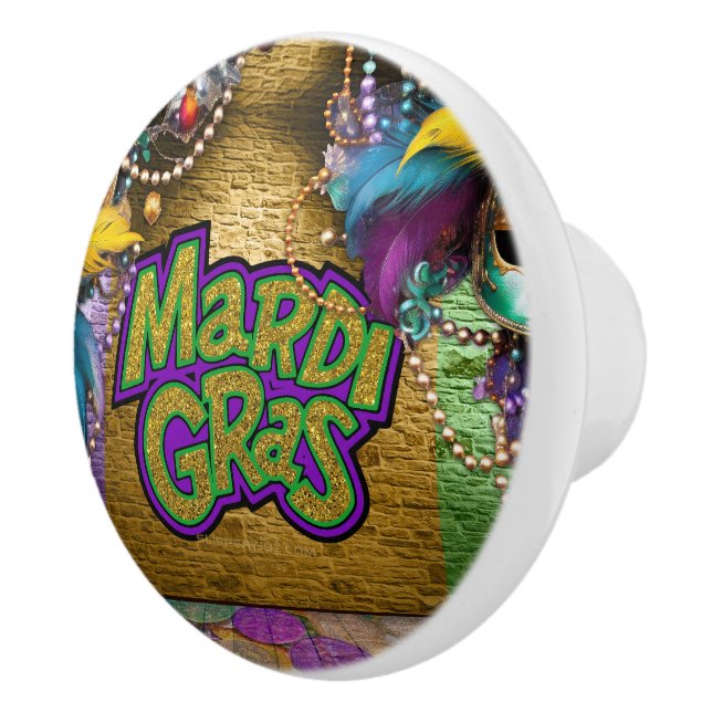 SlipperyJoe's Mardi Gras-themed graphic doubloons  Ceramic Knob (Right)
