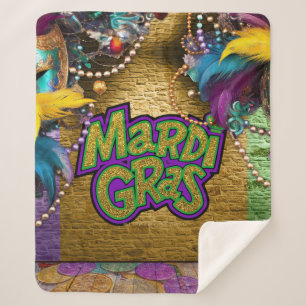 SlipperyJoe's Mardi Gras-themed graphic doubloons Sherpa Blanket