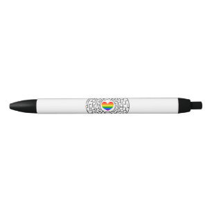 SlipperyJoe's maze encircles rainbow heart arrow m Black Ink Pen