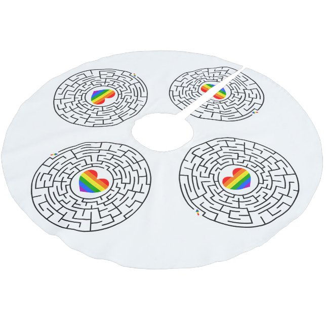 SlipperyJoe's maze encircles rainbow heart arrow m Brushed Polyester Tree Skirt (Angled)