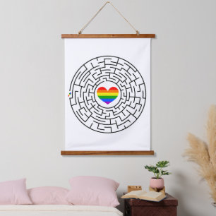 SlipperyJoe's maze encircles rainbow heart arrow m Hanging Tapestry