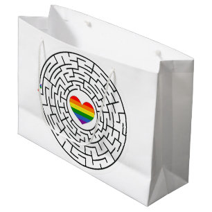 SlipperyJoe's maze encircles rainbow heart arrow m Large Gift Bag