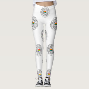 SlipperyJoe's maze encircles rainbow heart arrow m Leggings