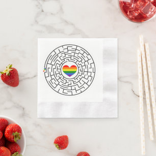SlipperyJoe's maze encircles rainbow heart arrow m Napkin