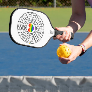 SlipperyJoe's maze encircles rainbow heart arrow m Pickleball Paddle