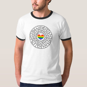 SlipperyJoe's maze encircles rainbow heart arrow m T-Shirt