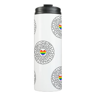 SlipperyJoe's maze encircles rainbow heart arrow m Thermal Tumbler