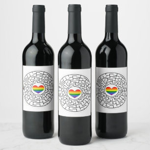 SlipperyJoe's maze encircles rainbow heart arrow m Wine Label