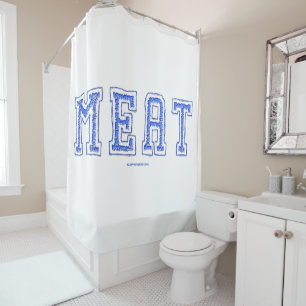 SlipperyJoe's meat vibrant large bold blue letters Shower Curtain