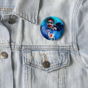 SlipperyJoe's menacing clown Happy Halloween red b 6 Cm Round Badge