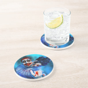 SlipperyJoe's menacing clown Happy Halloween red b Coaster