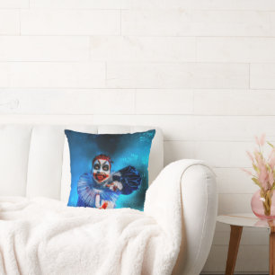 SlipperyJoe's menacing clown Happy Halloween red b Cushion