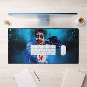 SlipperyJoe's menacing clown Happy Halloween red b Desk Mat