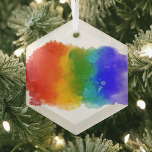 SlipperyJoe's modern pride splatter energy and col Glass Tree Decoration
