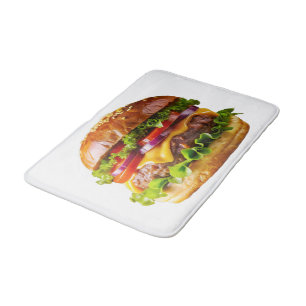 SlipperyJoe's mouthwatering cheeseburger crispy ba Bath Mat