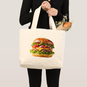 SlipperyJoe's mouthwatering cheeseburger crispy ba Large Tote Bag