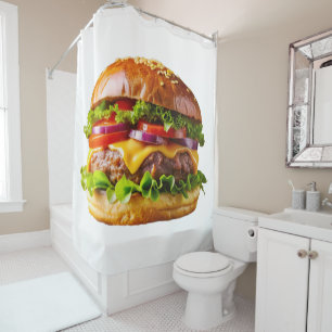 SlipperyJoe's mouthwatering cheeseburger crispy ba Shower Curtain