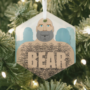 SlipperyJoe's muscular bald bear man stylised cart Glass Tree Decoration